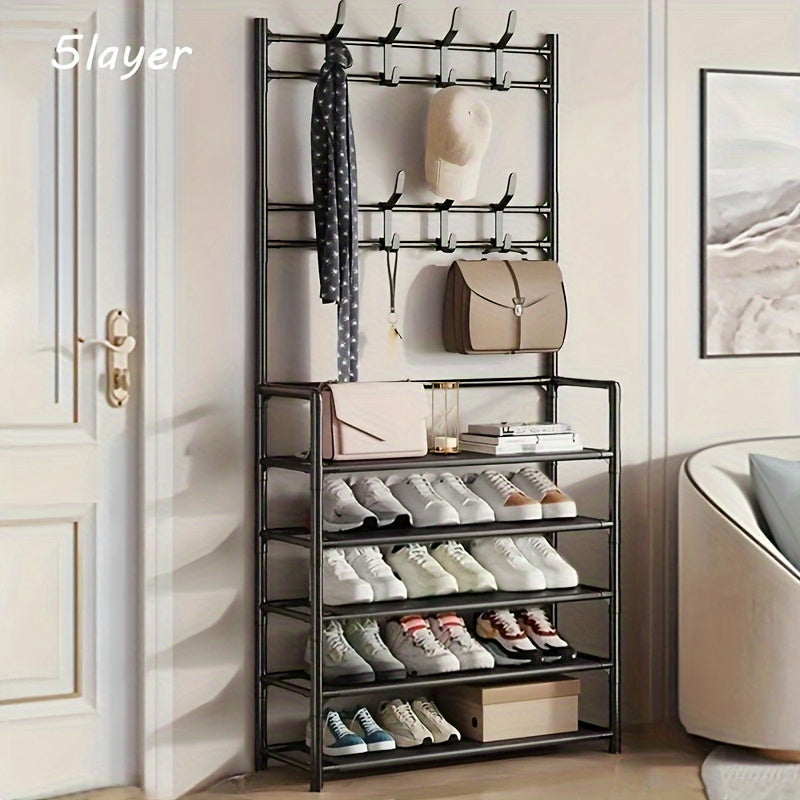 Stainless Steel Shoe Rack with Hooks Multi-Purpose Organizer for Shoes Coats and Boots