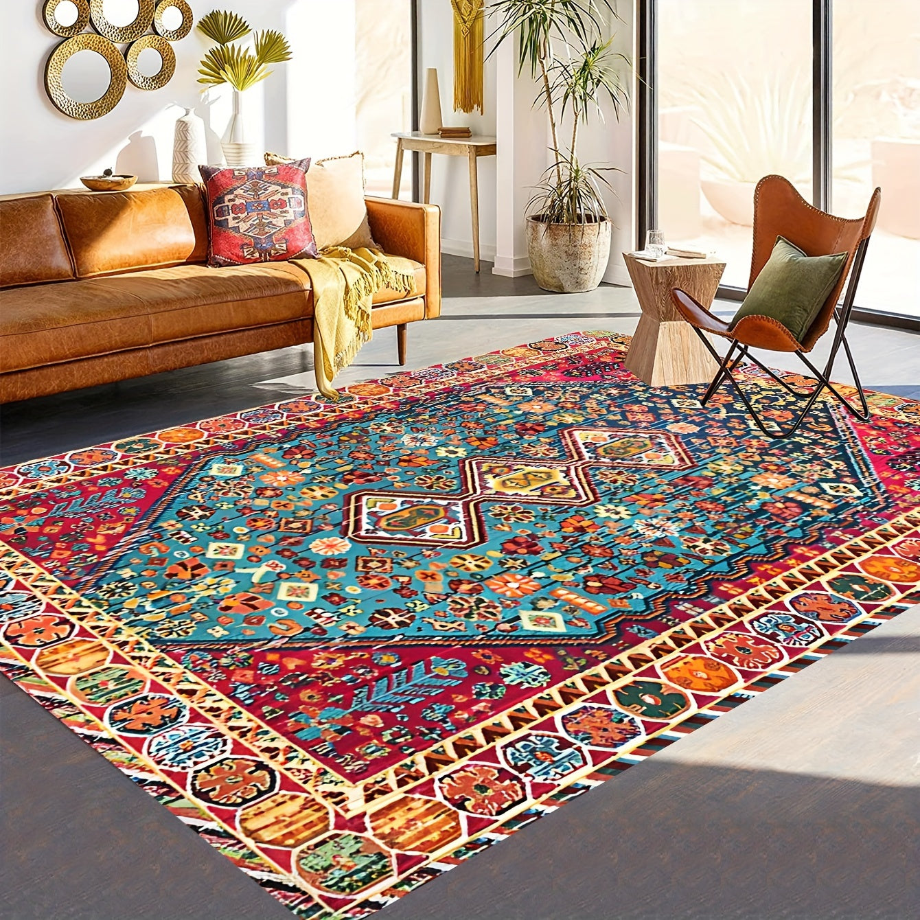 Persian-Inspired Area Rug Bohemian Chic Durable Easy to Clean for Living Room Bedroom