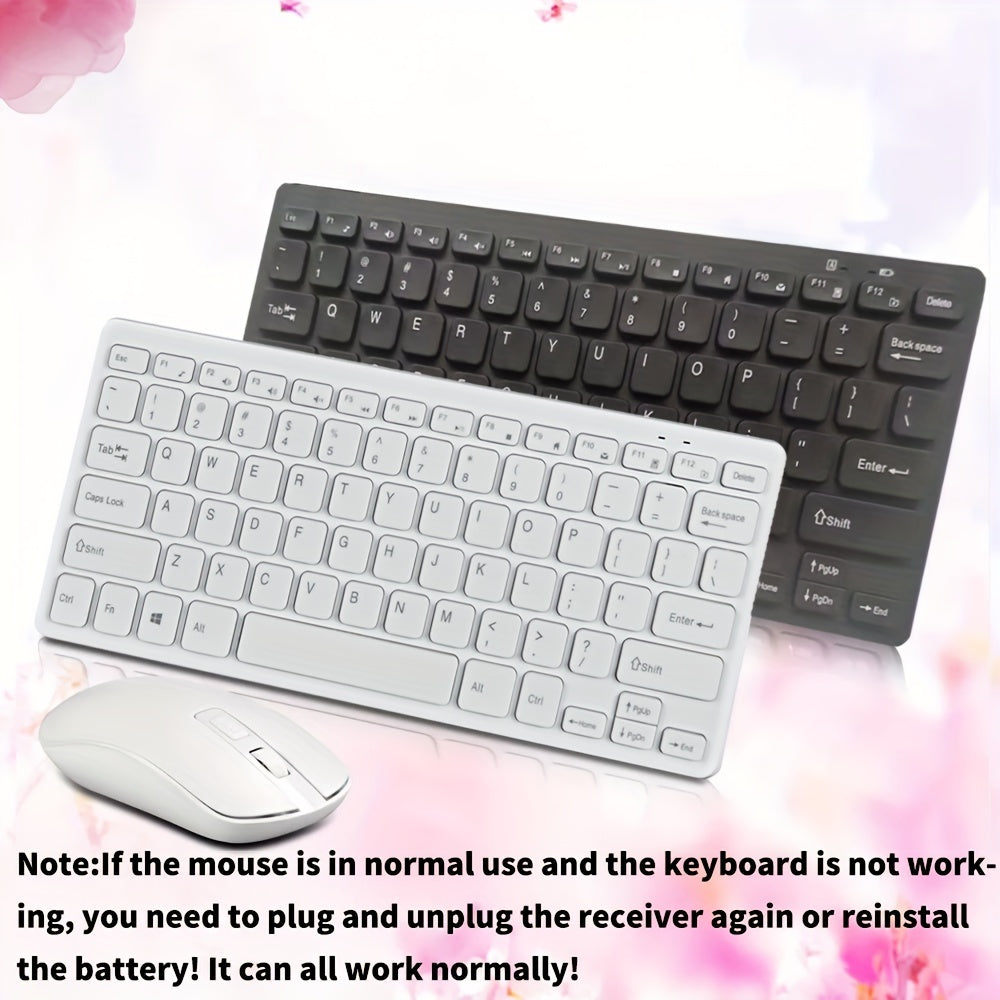 Ergonomic Wireless Keyboard and Mouse Set 2.4GHz Optical Slim ABS Battery-Free for PC