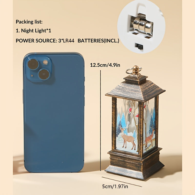 Christmas Lantern with Santa Elk and Snowman Patterns for Tabletop Decor