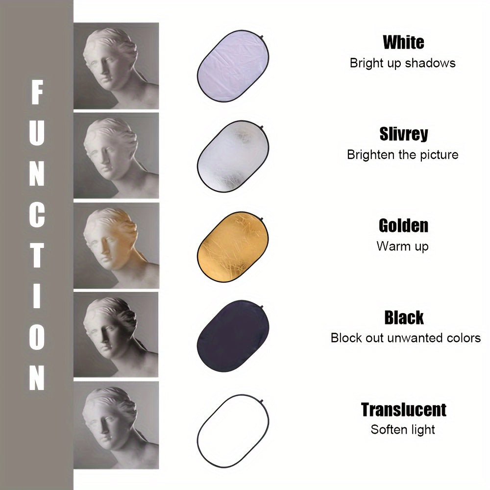 5-in-1 Oval Photography Reflector Collapsible Portable Light Diffuser 60x90cm 90x120cm