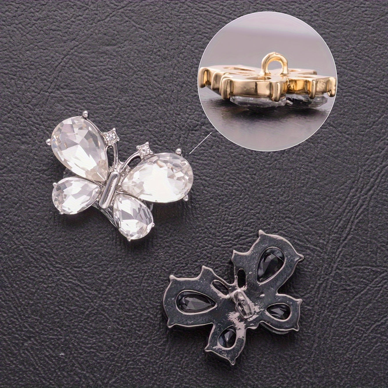 Set of 4 Butterfly Crystal Buttons Alloy for Clothing Accessories and Crafts