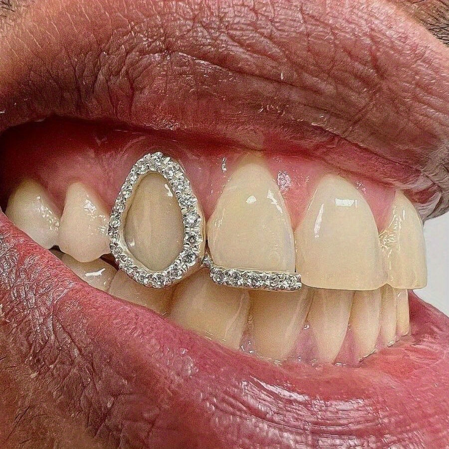 Gold Plated Teeth Grillz Set for Men and Women Cubic Zirconia Top and Bottom