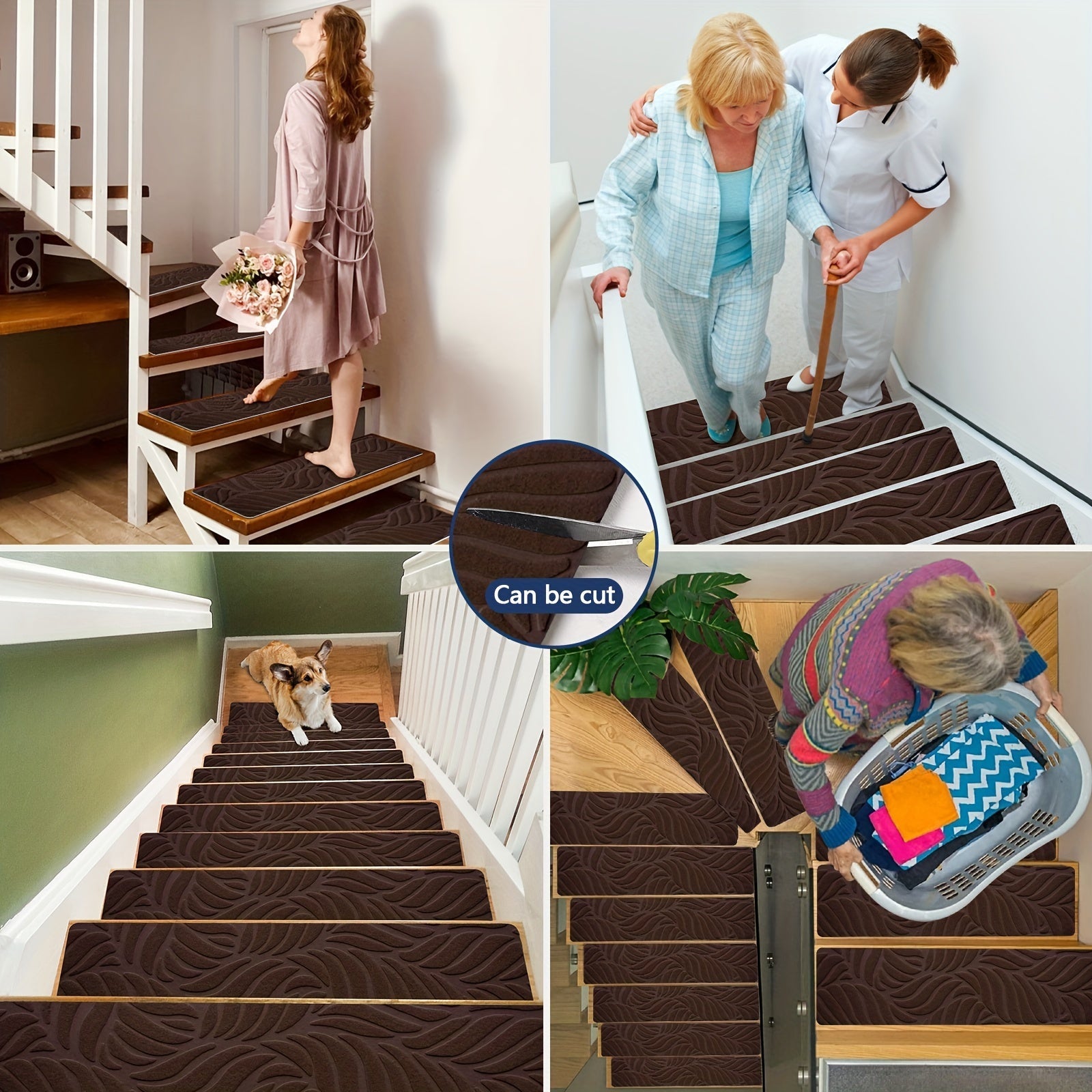 15 Pack Non-Slip Carpet Stair Treads for Wood Steps Indoor Washable Reusable