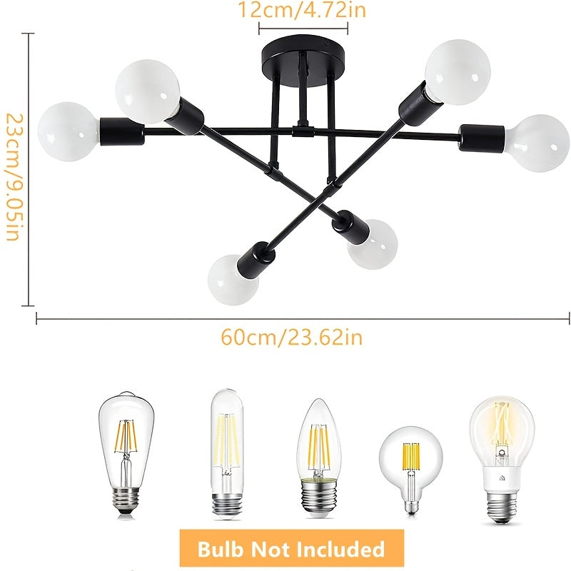 Modern Metal Chandelier with 6 Lights Black and Gold Flush Mount for Bedroom Kitchen Dining