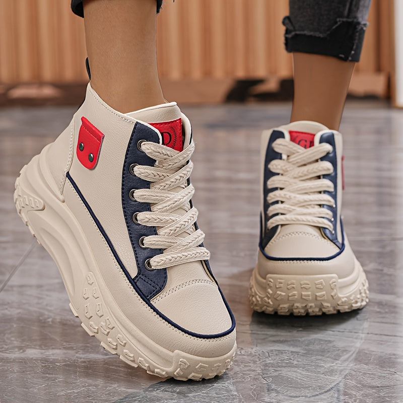 Women's Chunky Platform Sneakers Lace-Up High-Top Running Casual Shoes in Multiple Colors