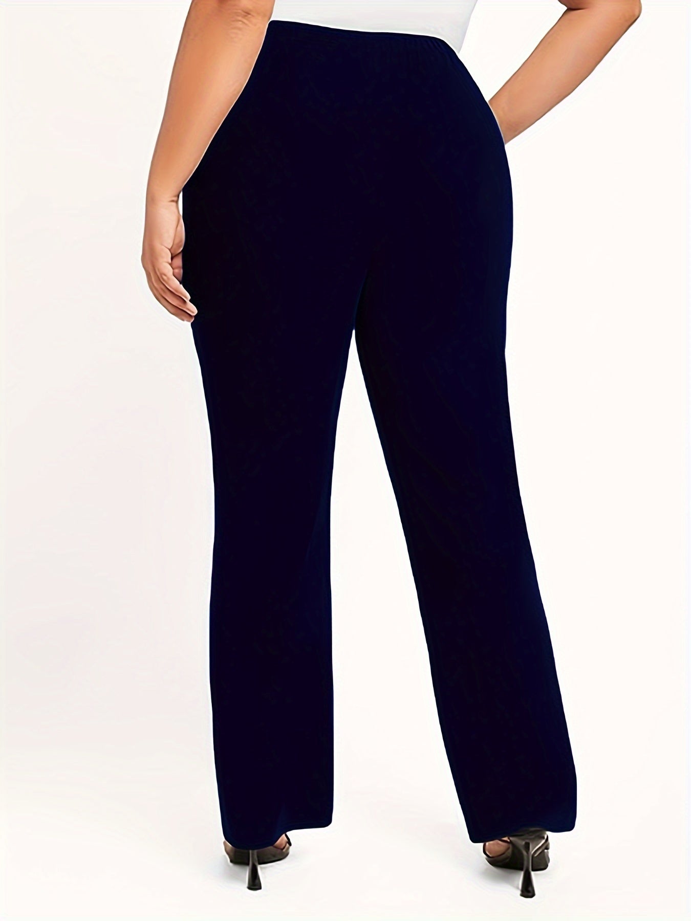 Women's Plus Size Stretchy Straight Leg Pants Solid Color High-Waisted Casual