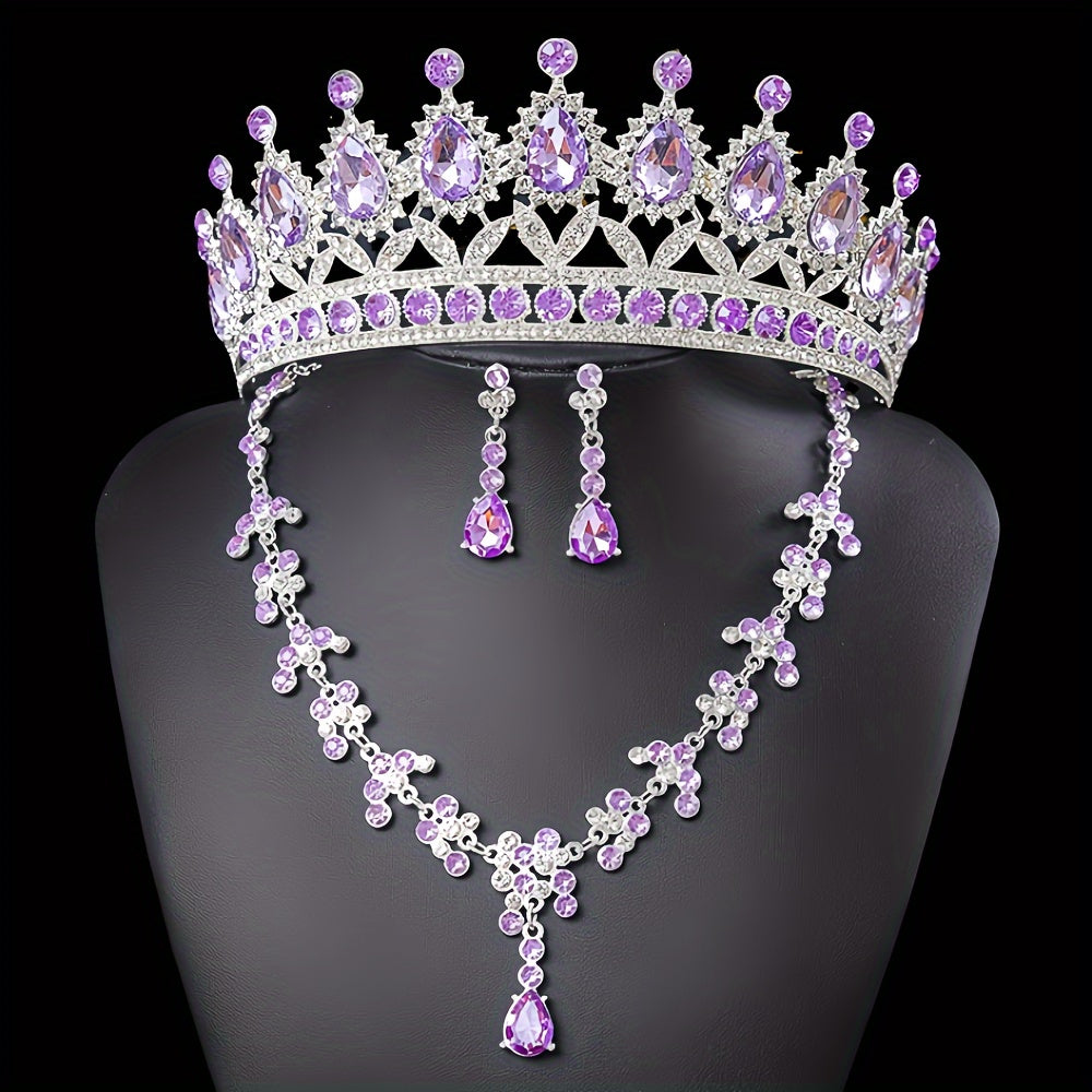Elegant Rhinestone Queen Tiara and Jewelry Set with Necklace and Earrings for Weddings and Events