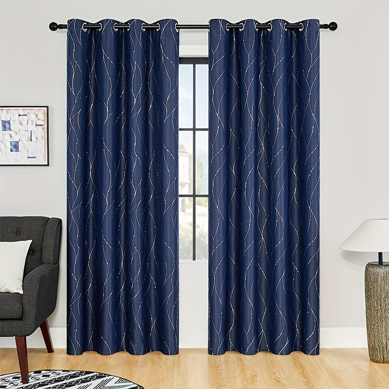 Geometric Pattern Blackout Curtain with Heat Insulation Oil Print Grommet Top for Bedroom Living Room Office