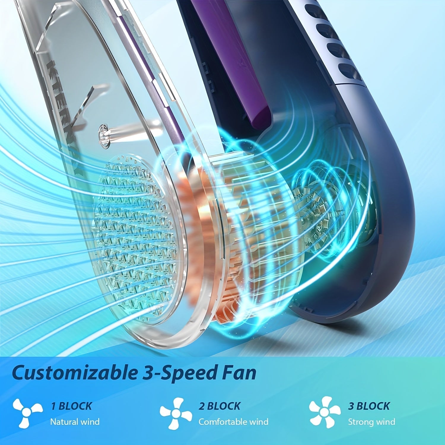 Portable Neck Fan USB Rechargeable Bladeless 3-Speed Cooling Fan