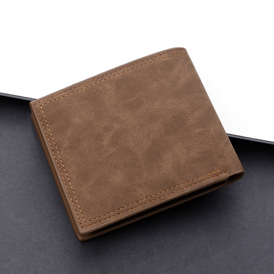 Men's PU Leather Wallet with Coin Purse Card Slots and Large Cash Capacity