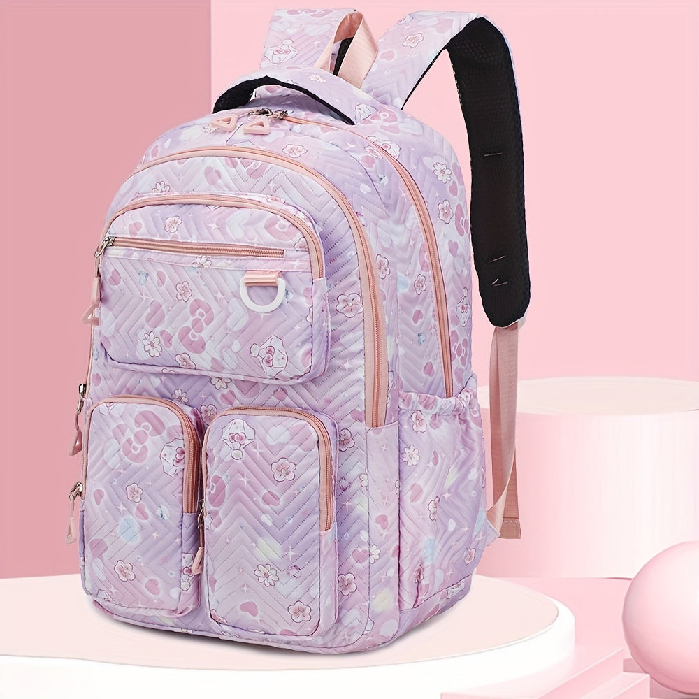 Oxford Fabric Backpack with Embroidered Detail Laptop Compartment Casual School College Shoulder Bag