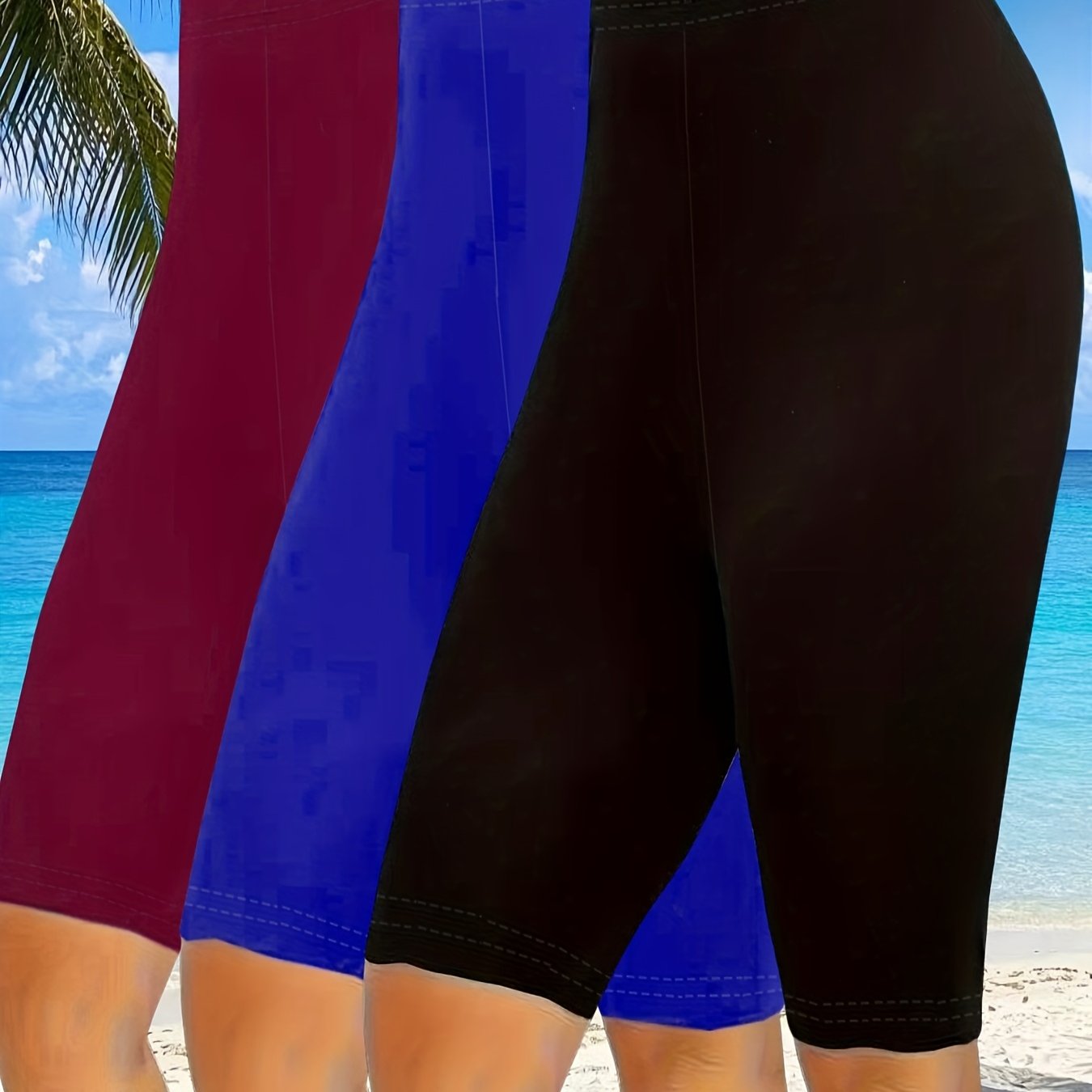 Plus Size Women's Stretchy Capri Leggings High-Waisted Solid Color