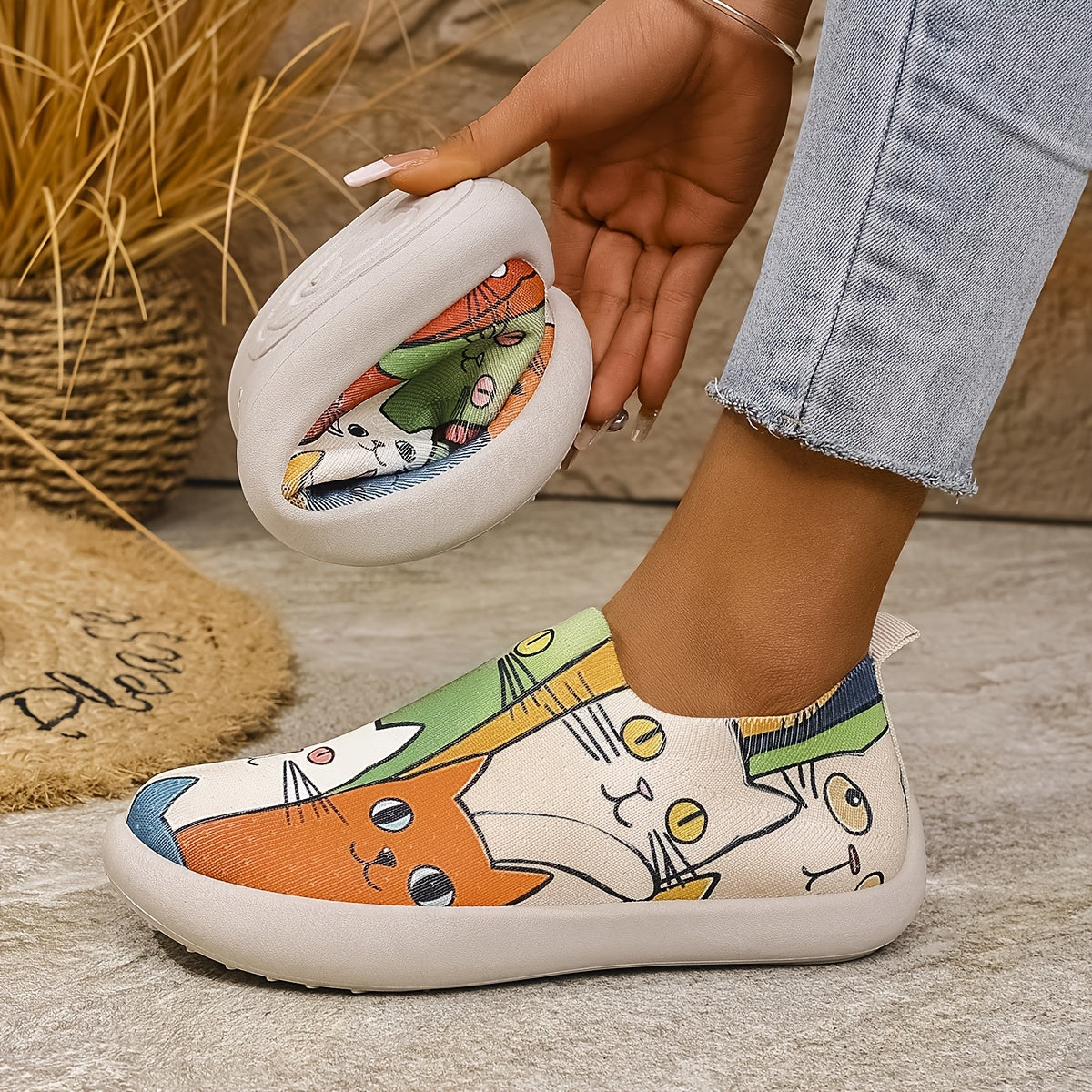 Women's Casual White Sneakers Wide Width Slip-On Summer Shoes