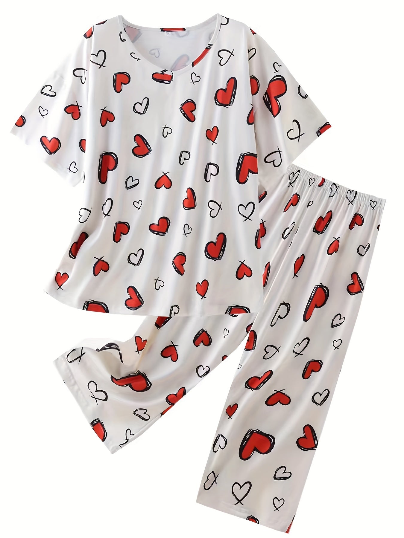 Conjunto de pijama casual para mujer, camiseta de manga corta y capris con cintura elástica