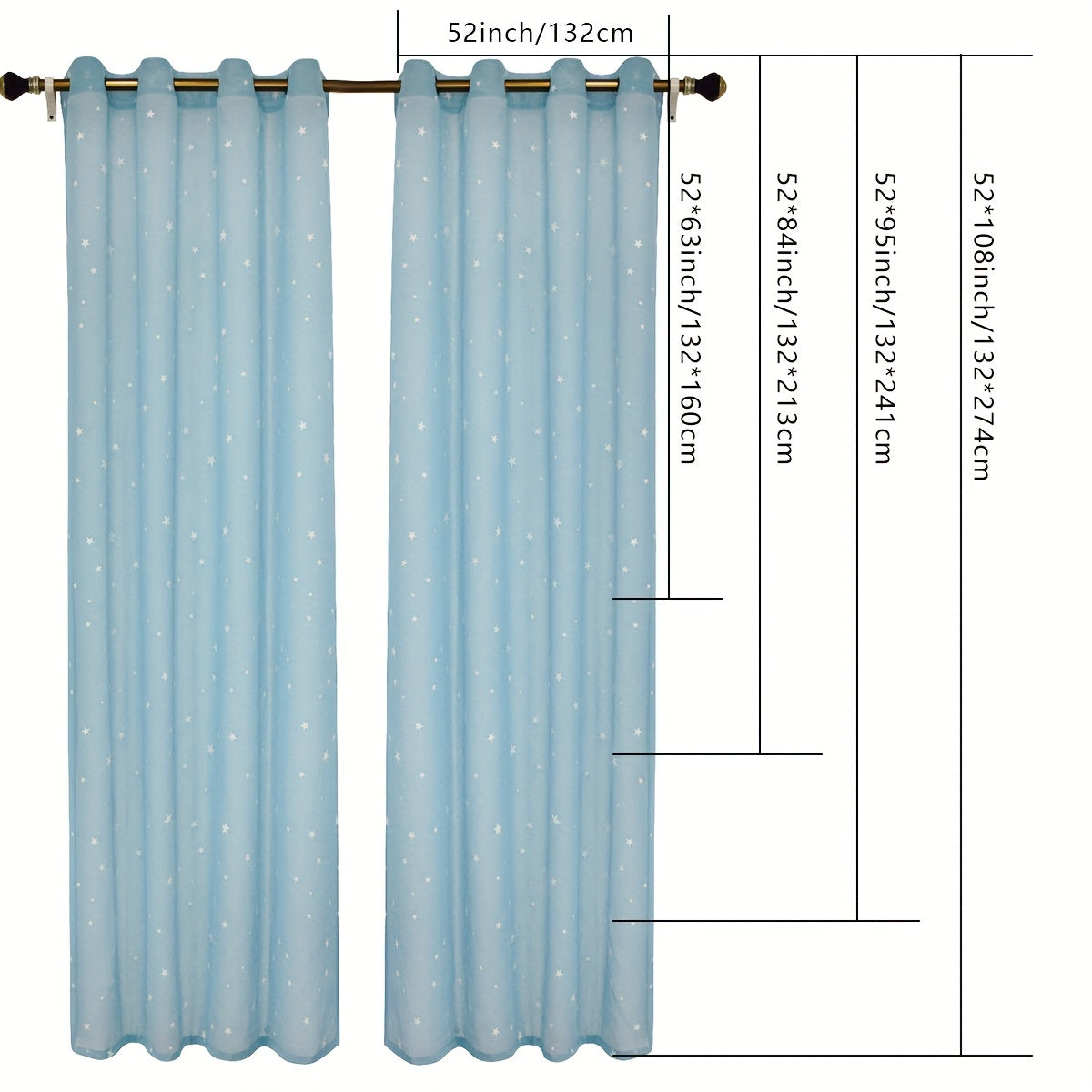 Pastoral Style Curtains with Luminous Star Pattern for Bedroom Living Room Office Kitchen