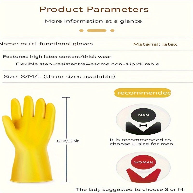6 Pairs Reusable Rubber Gloves with Long Sleeves for Kitchen Cleaning and Work