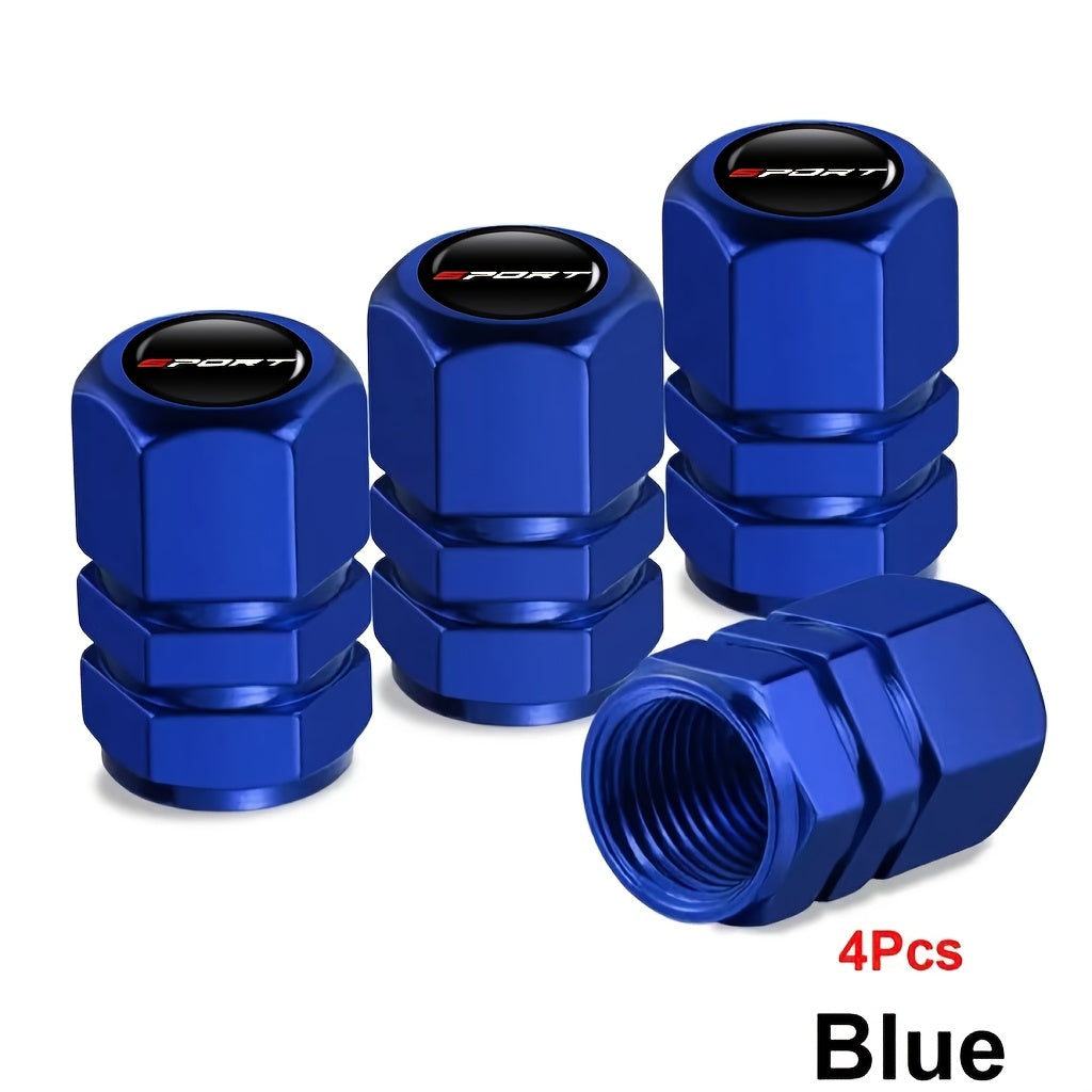 Aluminum Valve Caps Set for Cars and Motorcycles, Sport Pattern, 4/8/12 Pieces