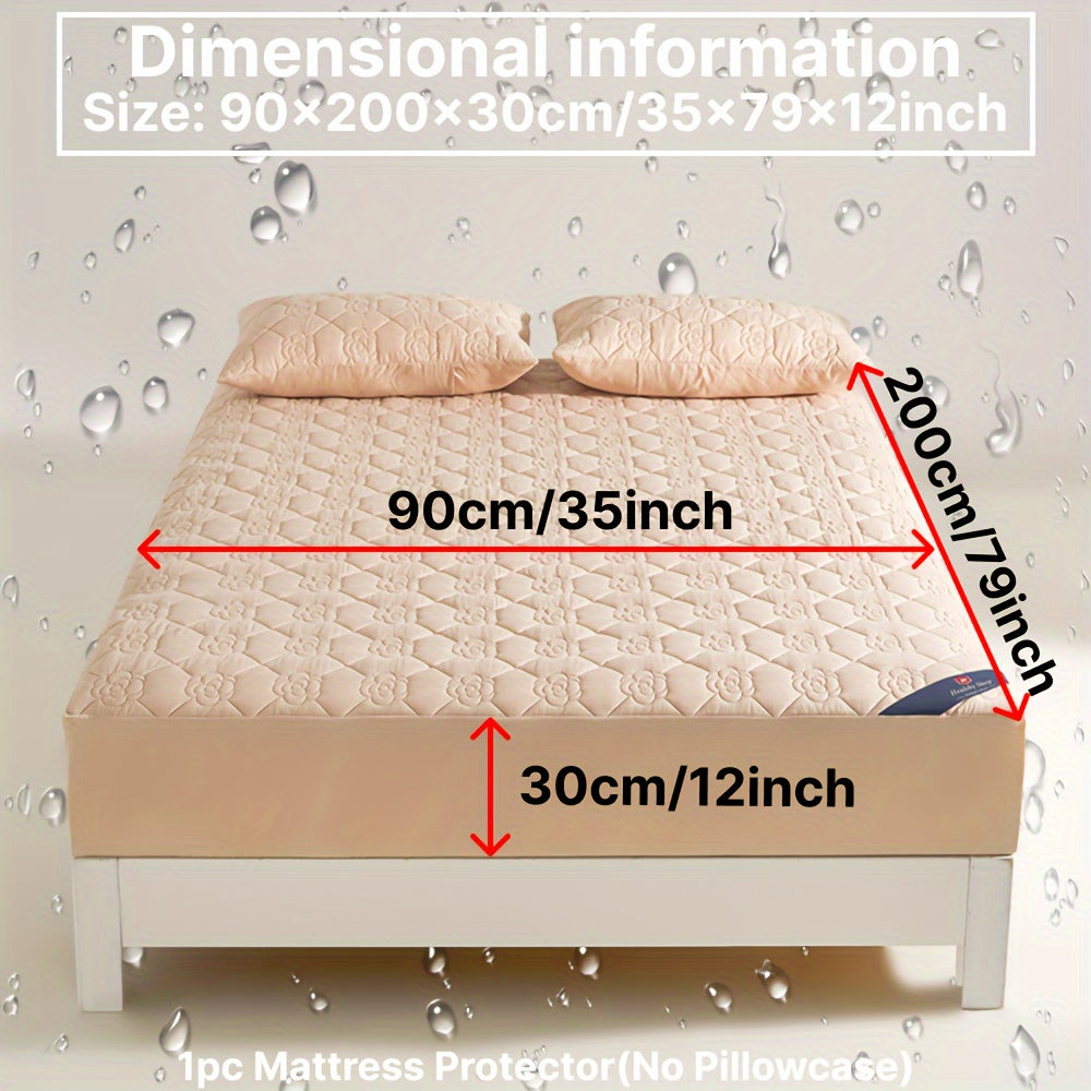 Protector de colchón impermeable con sábana ajustada, color verde azulado con estampado floral, acolchado, tecnología Soundwave, transpirable, poliéster