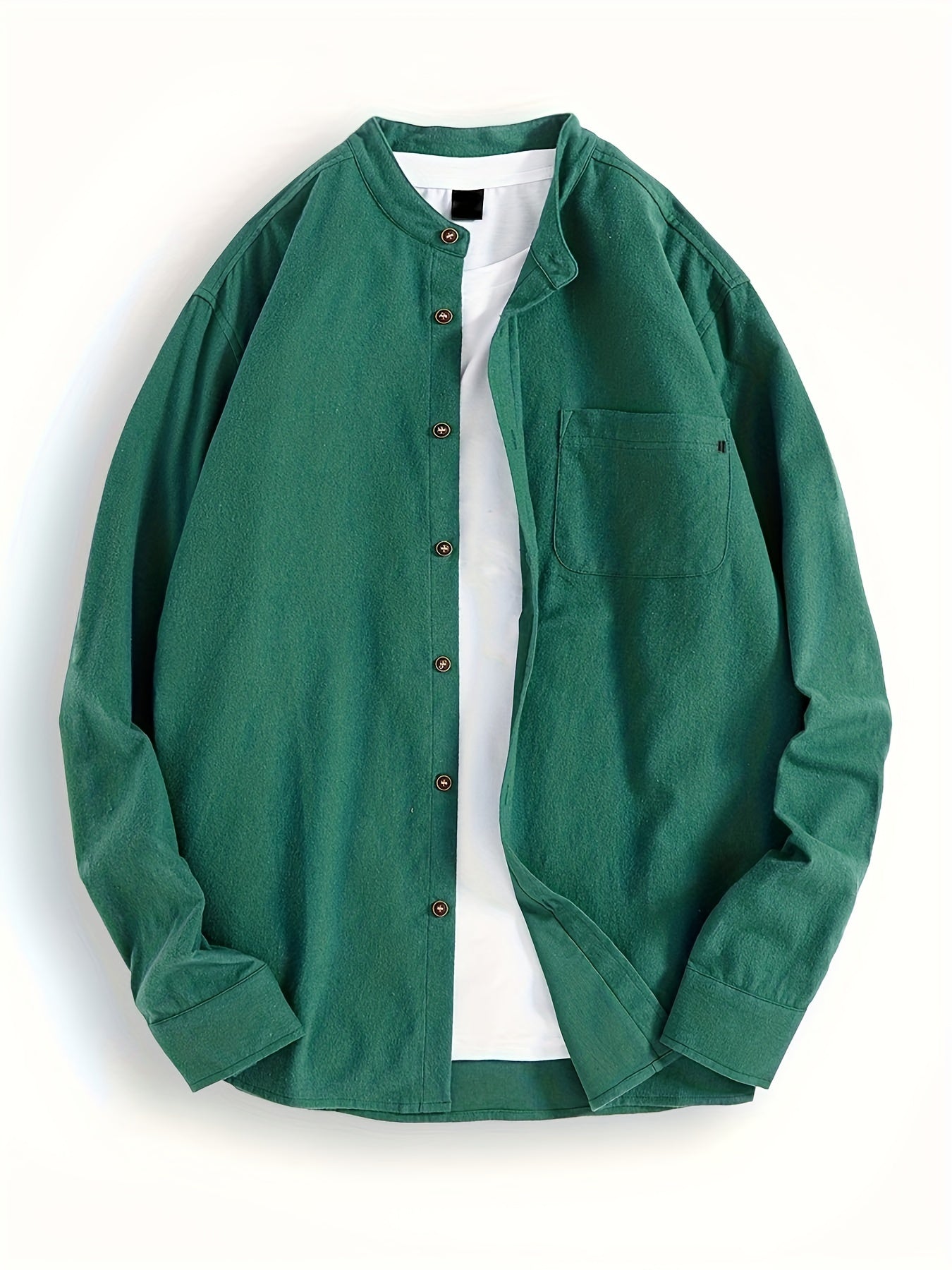 Мужская хлопковая повседневная рубашка с длинным рукавом, мандариновый воротник, однотонный цвет, классический крой для весны и осени