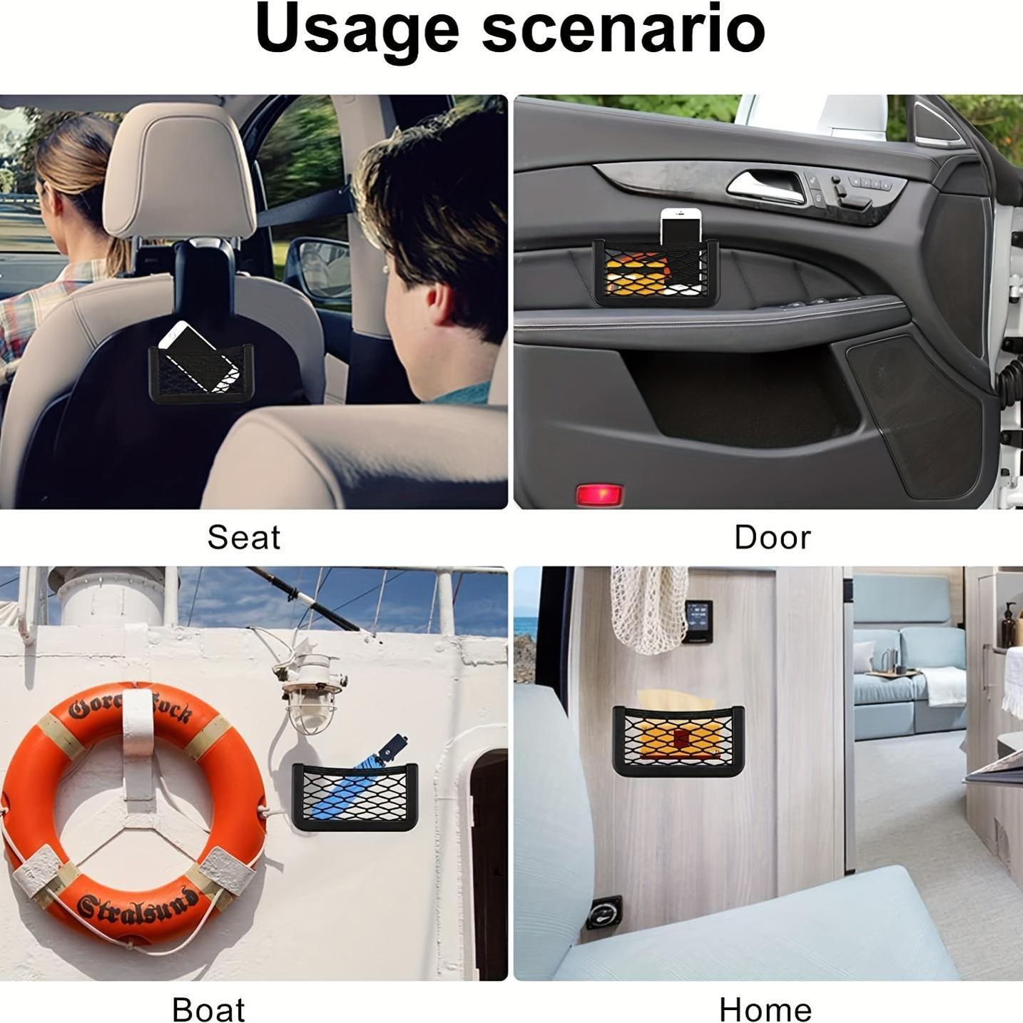 Organizador de red de almacenamiento lateral para asientos de coche para bolsos, teléfonos y accesorios