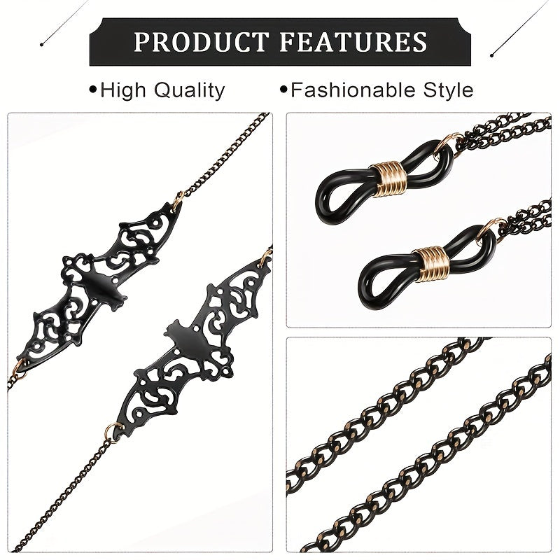 Set of 4 Gothic Black Bat Cross Moon Glasses Chains for Women and Men Eyeglass Retainer Lanyards