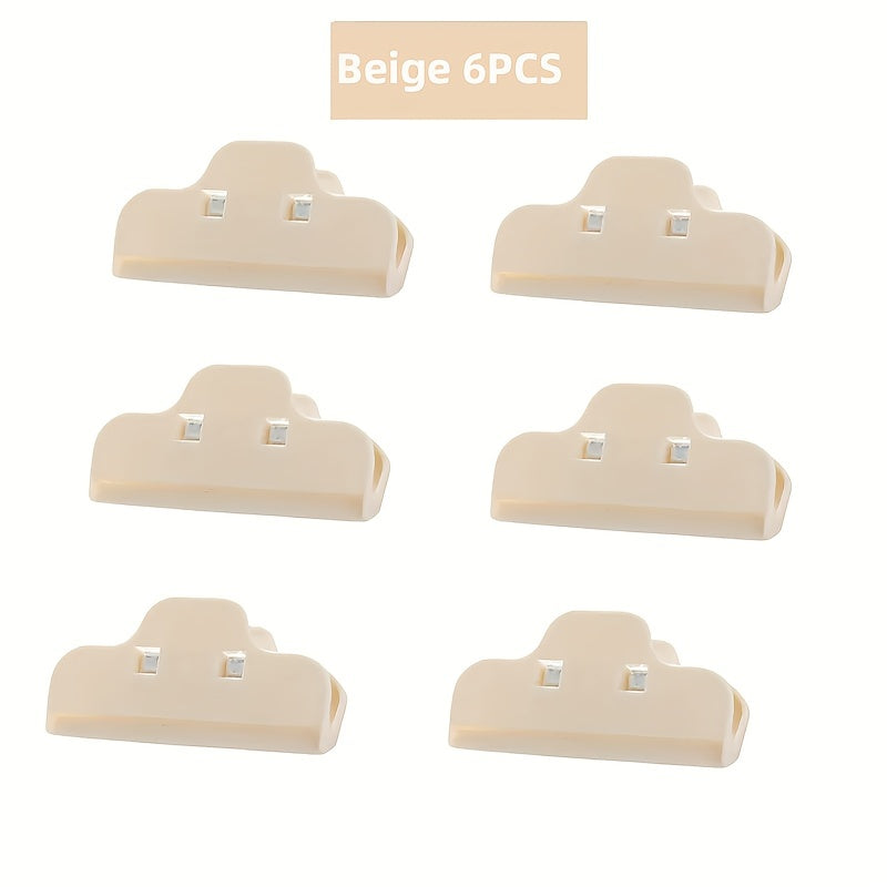 Набор из 6 зажимов для пакетов с едой, сохраняет закуски свежими и защищает от влаги, идеально подходит для запечатывания пакетов с закусками и продуктами, организуйте и храните на кухне, необходимые кухонные аксессуары и гаджеты.