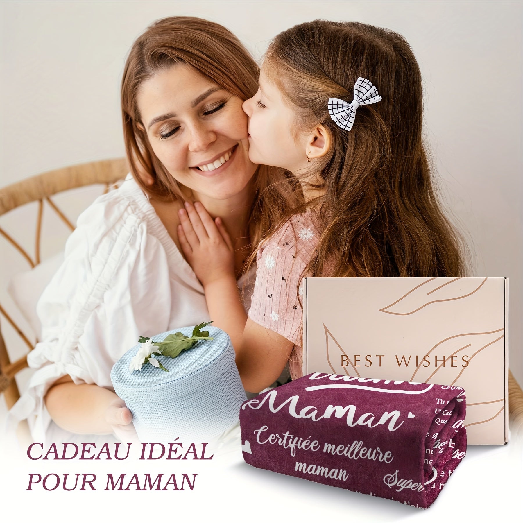 French Letter Printed Fleece Blanket for Mom Cozy Warm Gift