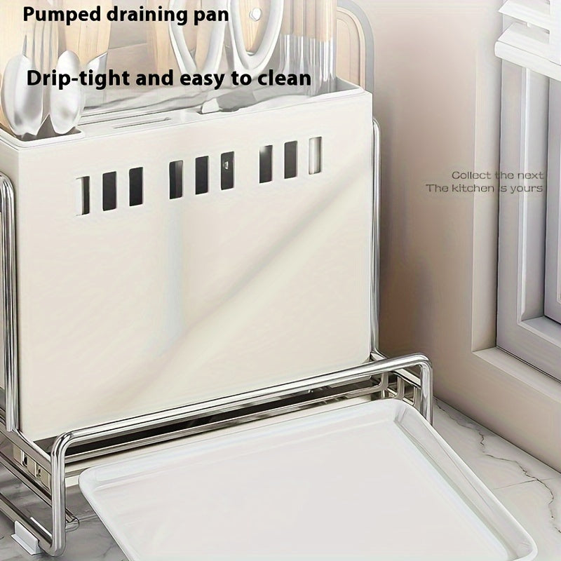 Stainless Steel Kitchen Knife Block with Drain Tray and Utensil Organizer