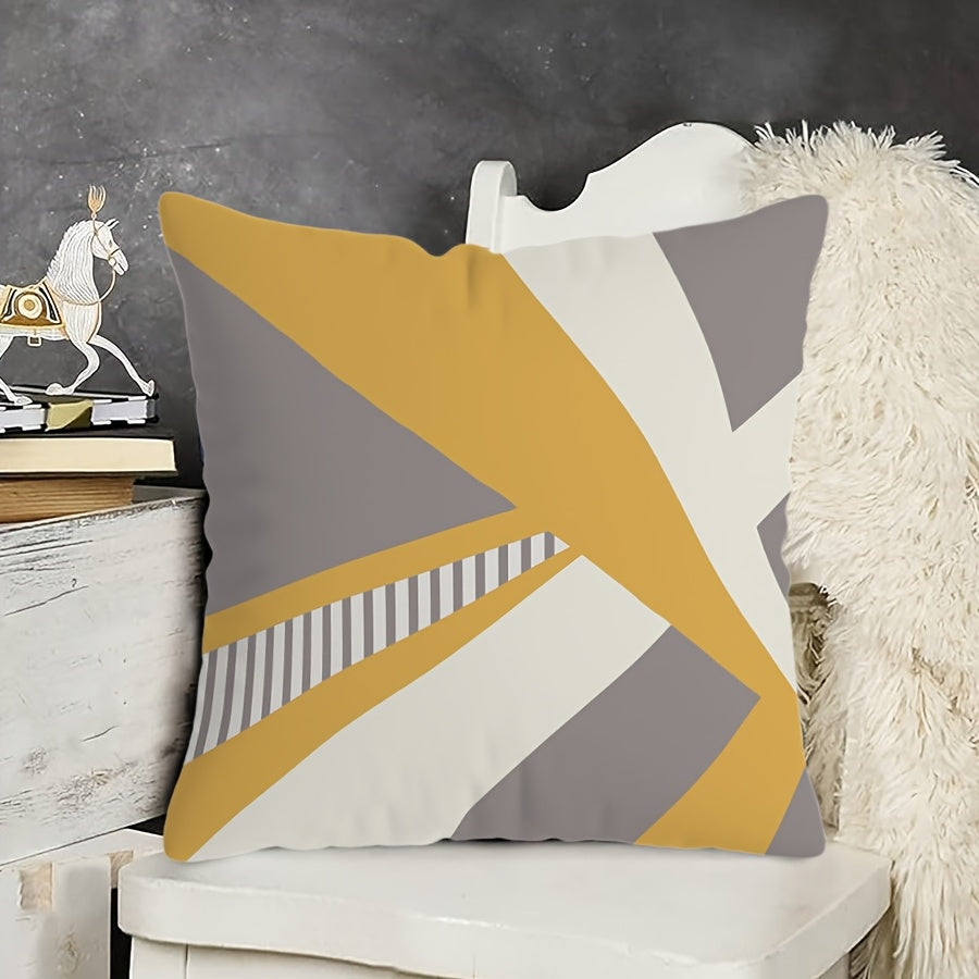 Vibrant Yellow and Gray Geometric Throw Pillow Cover 45cm Polyester Zip Closure