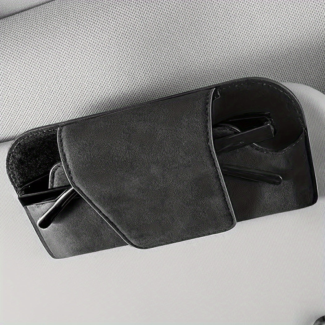 PU Leather Car Visor Glasses Holder Universal Fit Eyeglasses Organizer