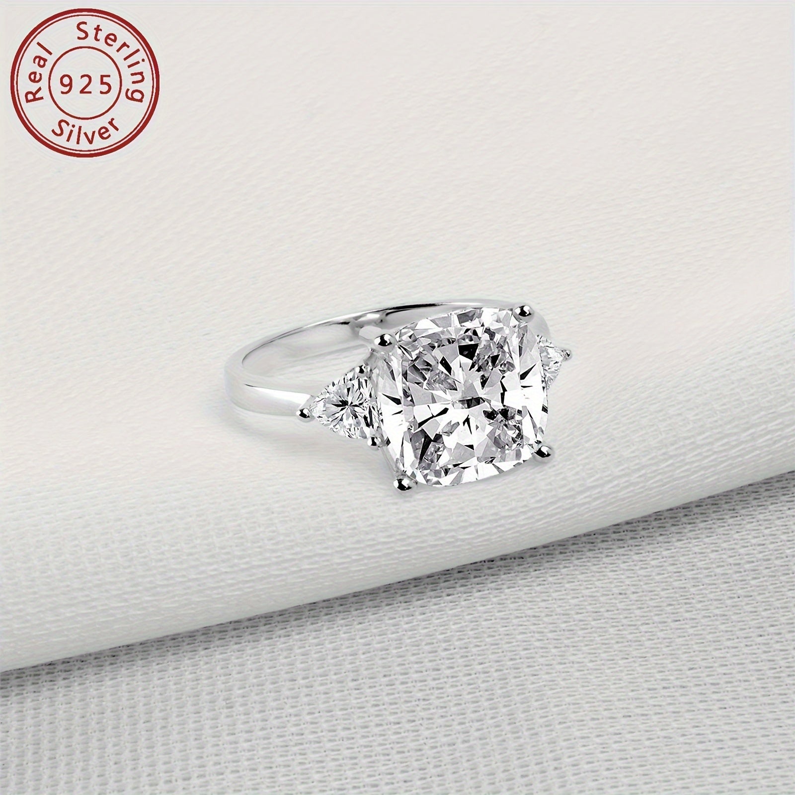 Sterling Silver Engagement Ring with 3-Stone Cubic Zirconia Square Triangle Design
