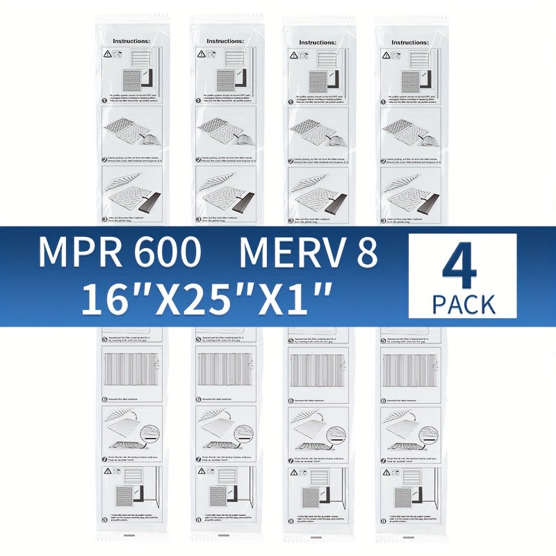 4 ta TopWell qiyshiq havo filtrlari to'plami AC/HVAC pechka havo filtri - Qayta ishlatiladigan havo filtri uchun almashtirish (ramkasiz) - 4 ta to'plam