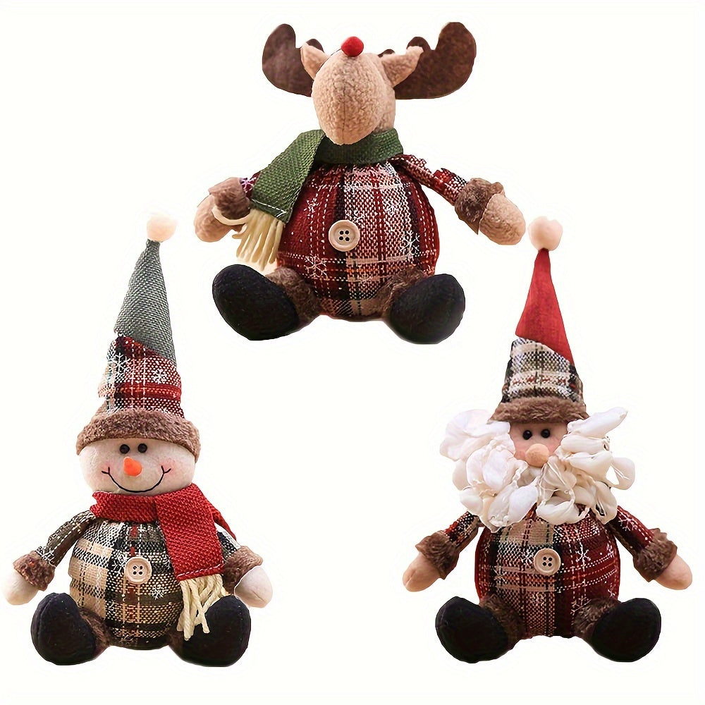 Adorno de peluche de Papá Noel y reno para Navidad, decoración para árbol navideño