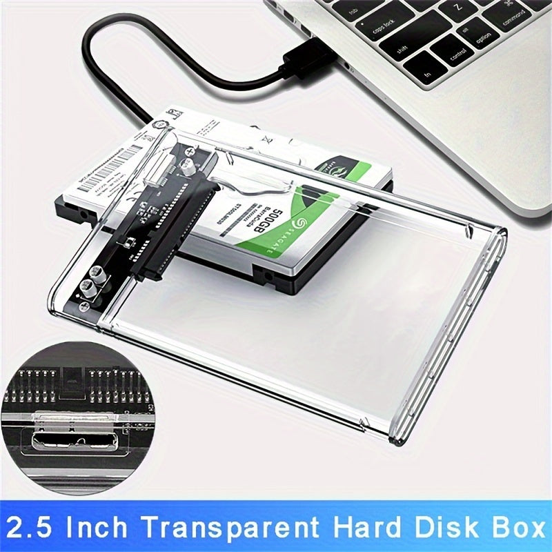 Transparent USB 3.0 External Hard Drive Enclosure for 2.5 Inch SATA HDD SSD