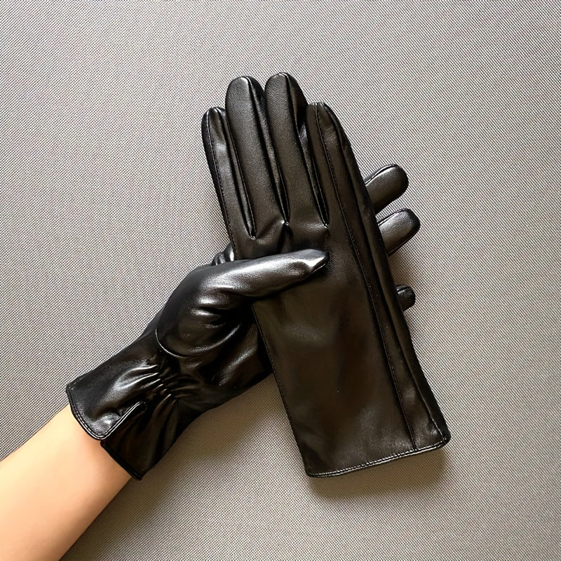 Qish uchun tashqi haydashda foydalanish uchun iliq ayollar qo'lqoplari, shamol o'tkazmaydigan, mustahkam rangli PU charm bilan plush astar.