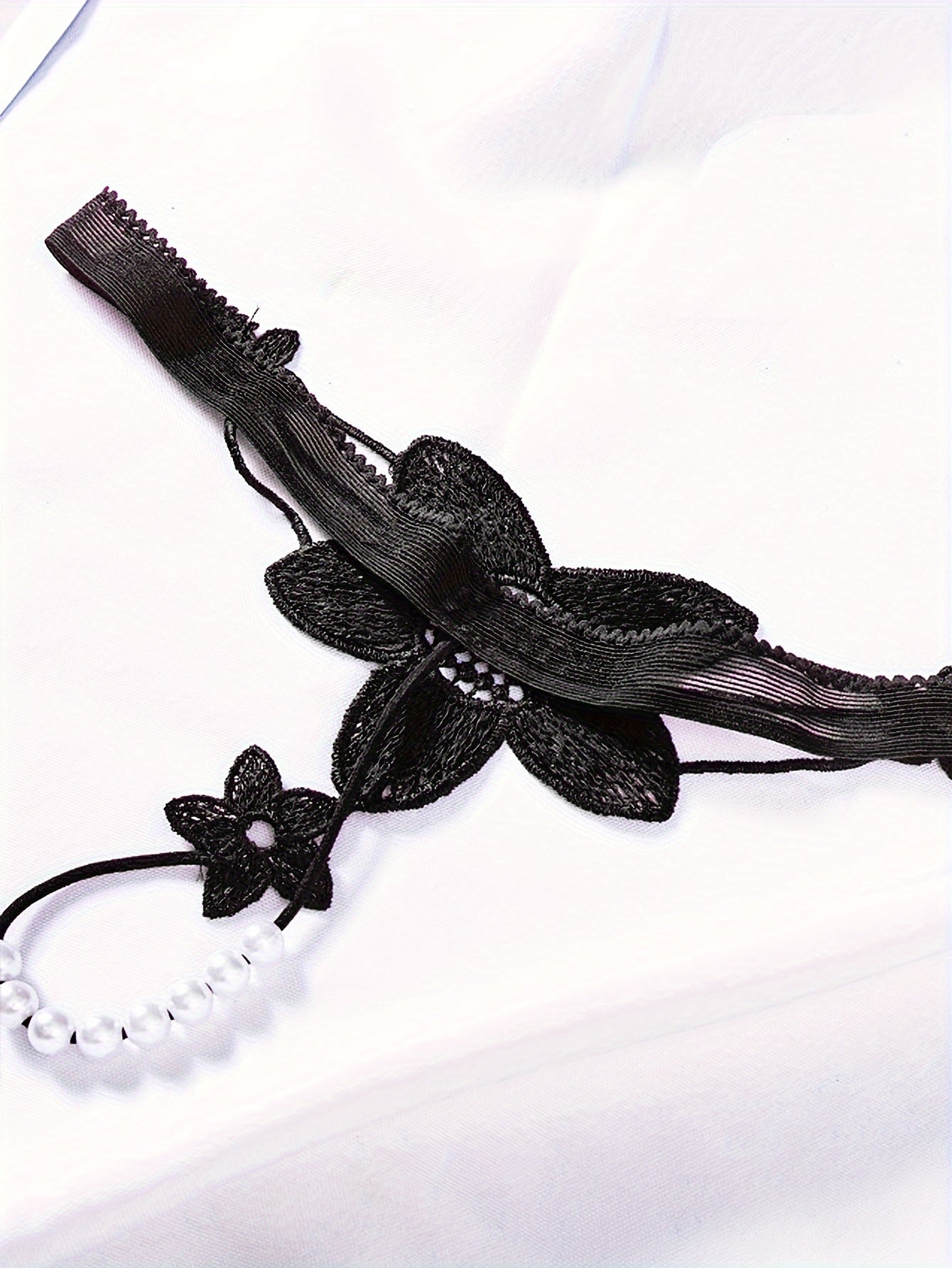 Women's Lingerie Thong with Flower Embroidery and Pearl Details