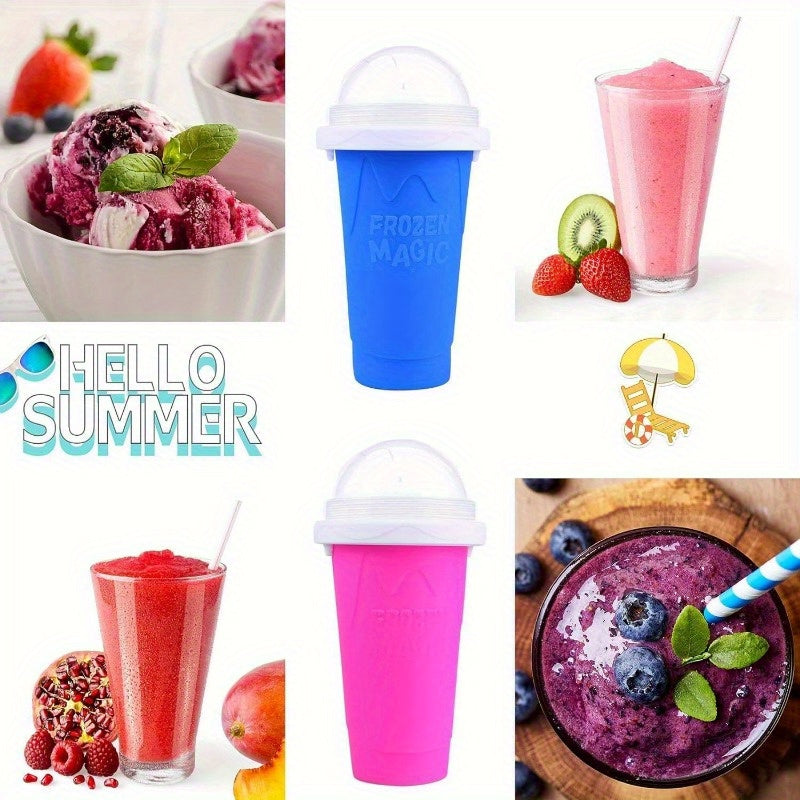 Set of 2 frozen yogurt cups with colorful silicone lids for ice cream smoothies outdoor parties