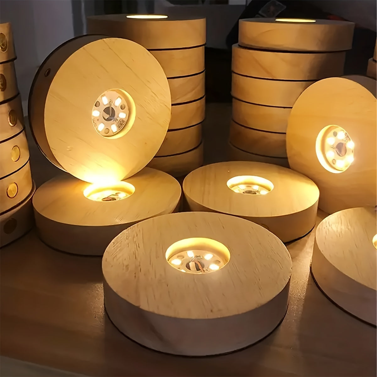 Handmade Wooden Night Light with Crystal Ball Base and LED Lamp Holder