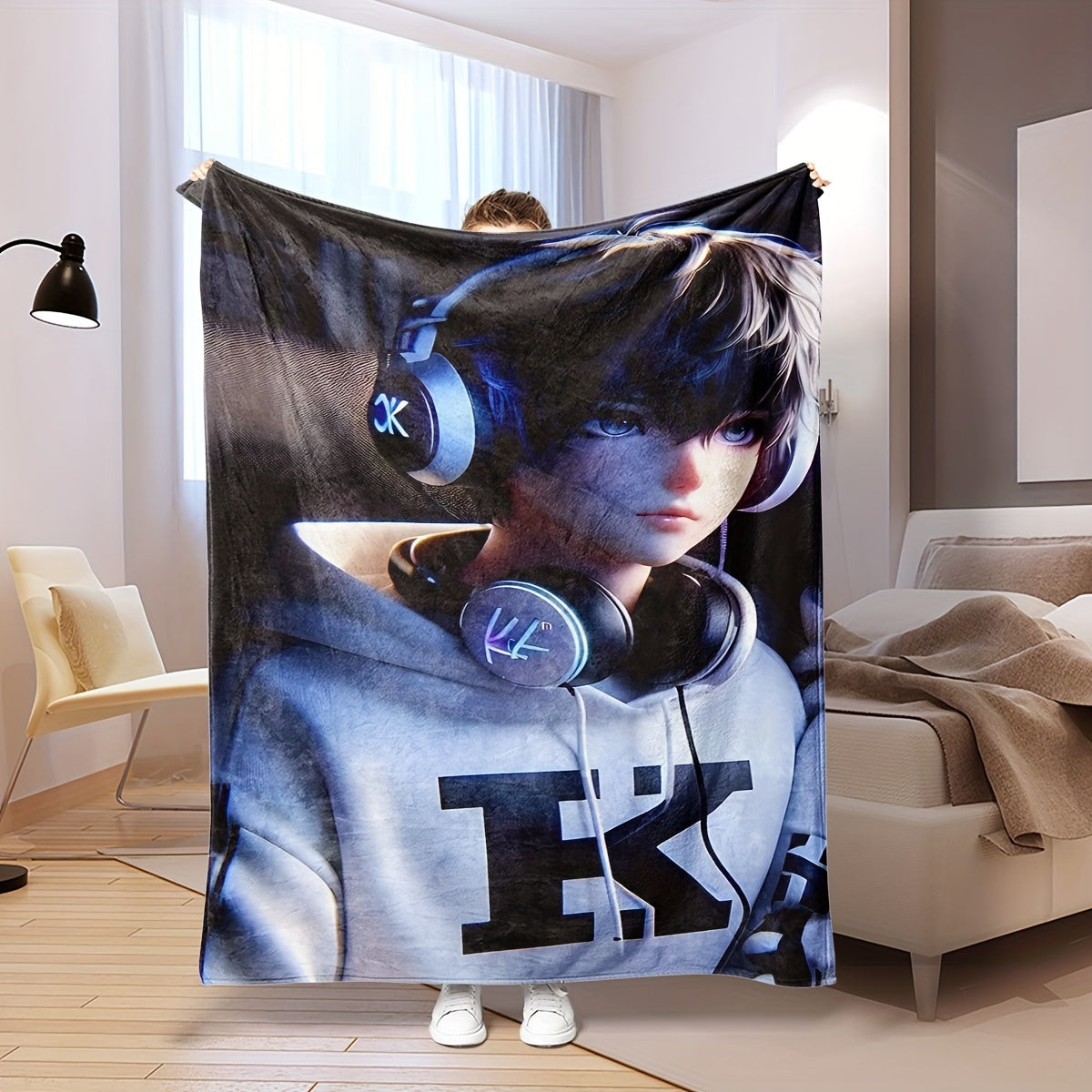 Music Melody Throw Blanket Digital Print Polyester Lightweight Cozy for Bedroom Sofa Car Travel