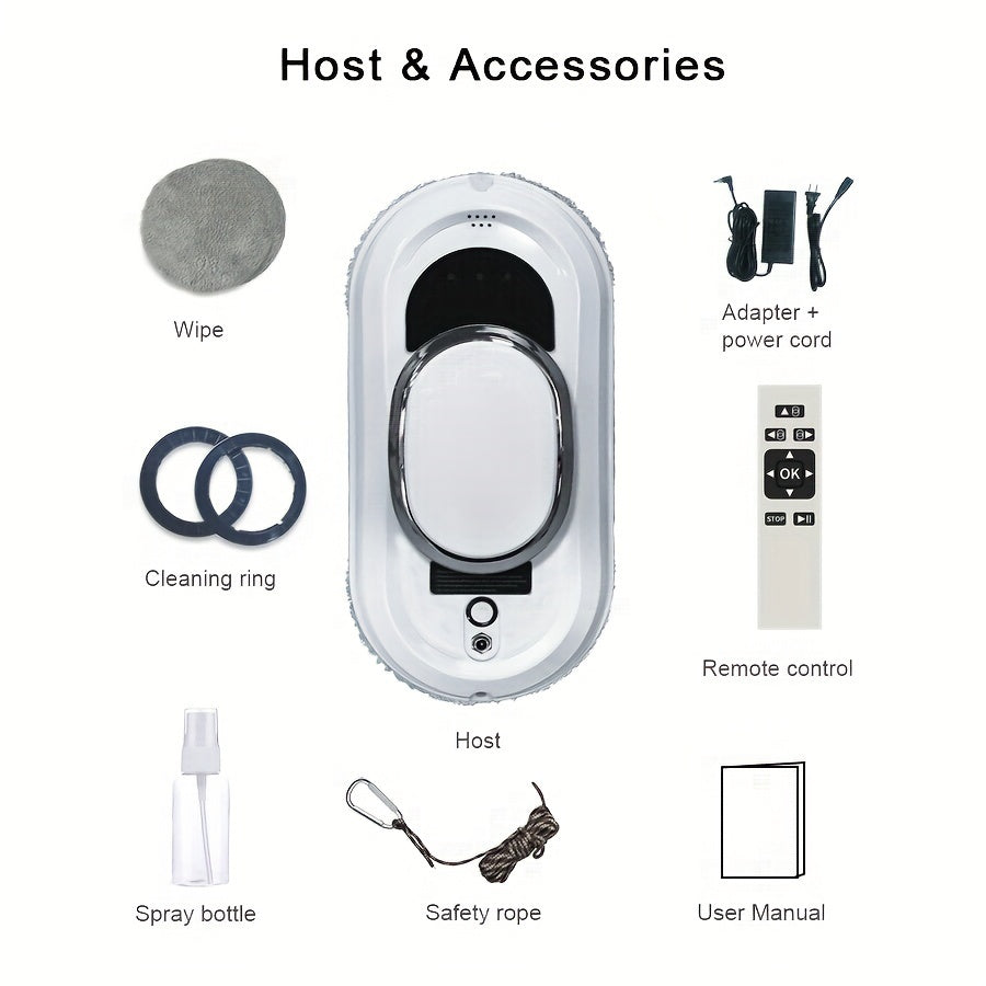 Ovozsiz aqlli deraza tozalash roboti, masofadan boshqarish va qayta zaryadlanadigan litiy batareyasi bilan, virtual devor funksiyasi kiritilmagan.