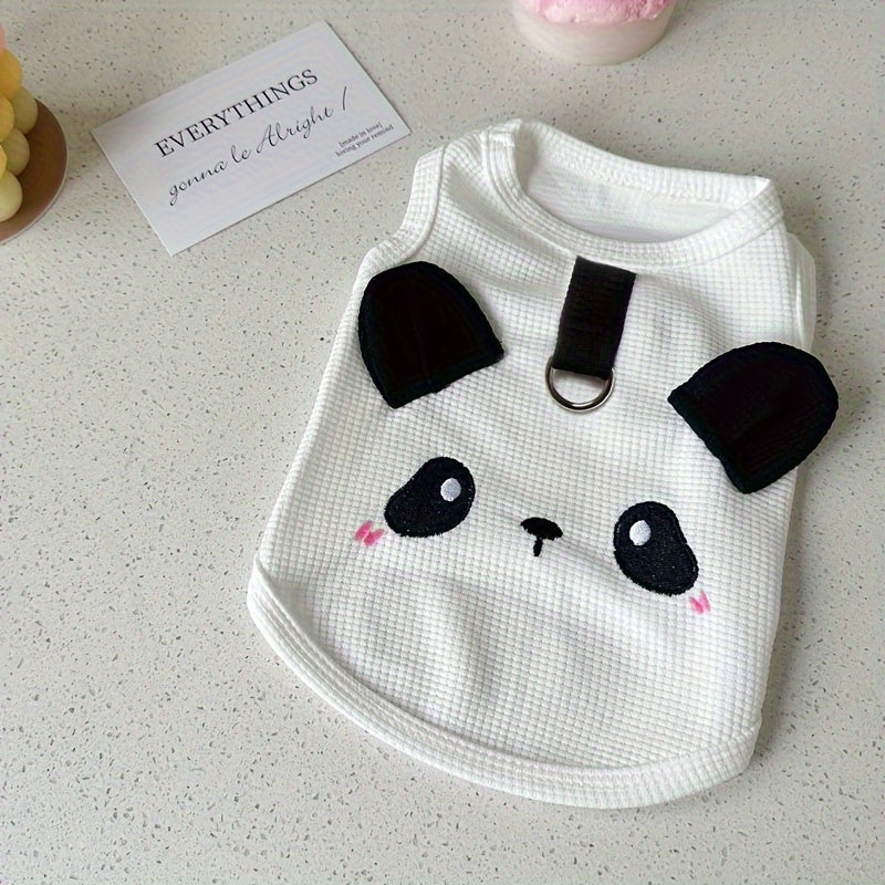 Pet Vest for Small Dogs Breathable Waffle Knit Spring Summer Animal Face Leash Ring Pullover