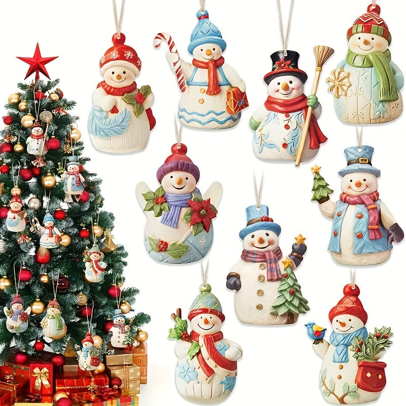 Set of 18 Vintage Fairytale Wooden Snowman Christmas Ornaments No Electricity
