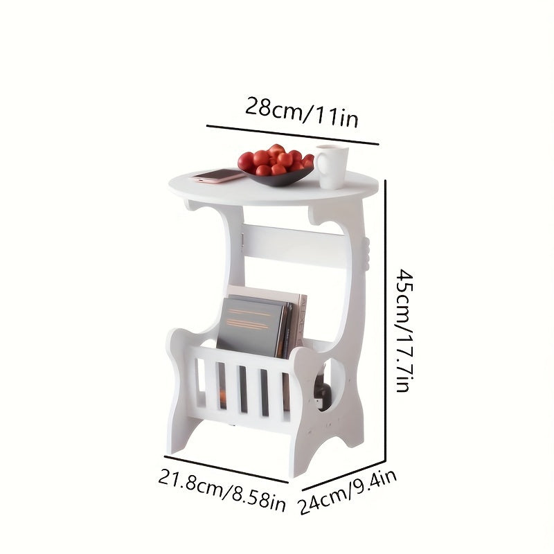 2024 Round Bedside Table with Tiered Shelf Plastic Polished Finish Space-Saving Storage