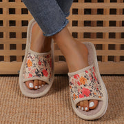 Women's Linen Floral Pattern Slip-On Indoor Slippers Breathable Soft Comfortable