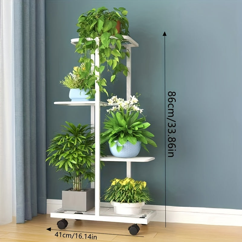 Soporte de flores de metal con ruedas para uso en interiores y exteriores, estante de varias alturas para plantas