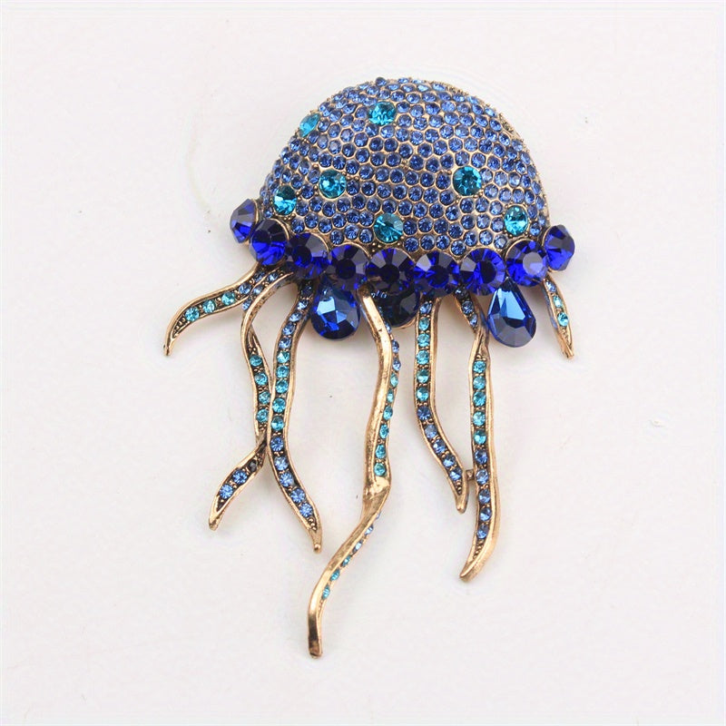 Luxury Jellyfish Brooch Pin Enamel Rhinestones Animal-Shaped Jewelry for Winter Sweaters
