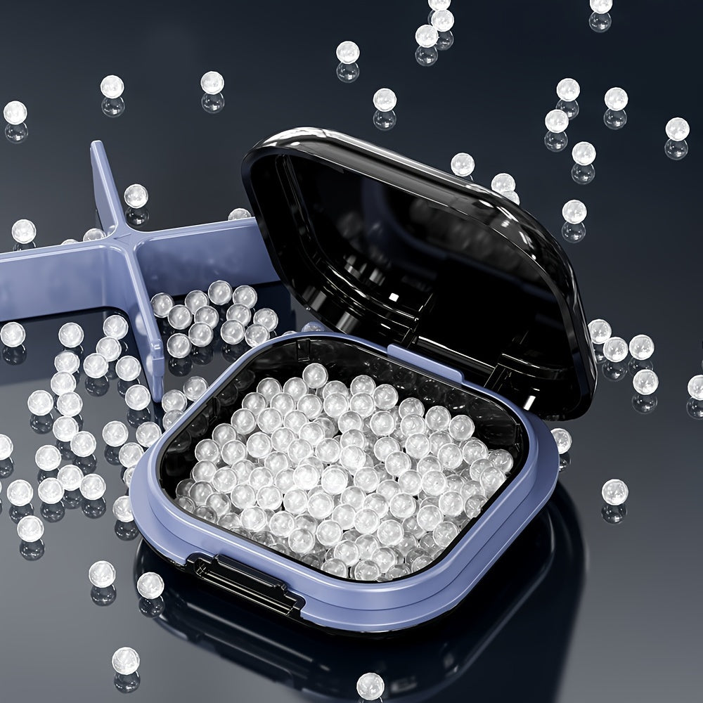 White and Blue 4-Compartment Pill Organizer with Transparent Lid for Travel and Daily Use