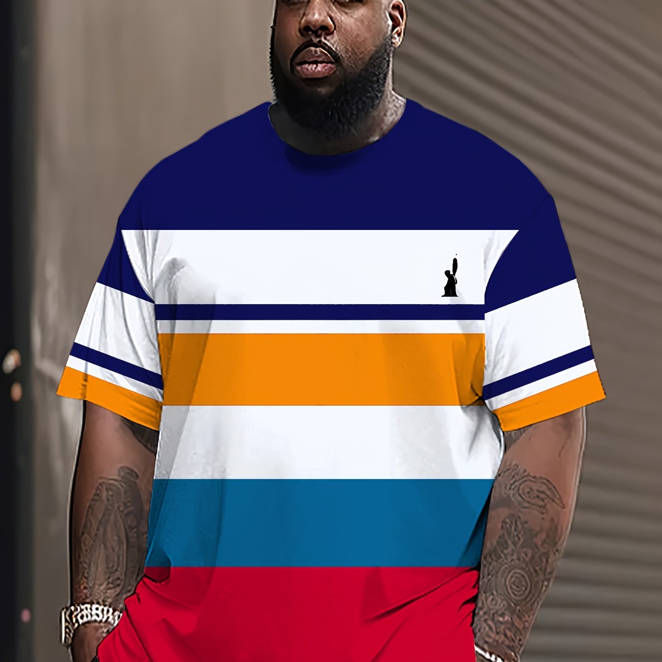 Men's Large Casual Sports T-Shirt Polyester Spandex Digital Stripe Print