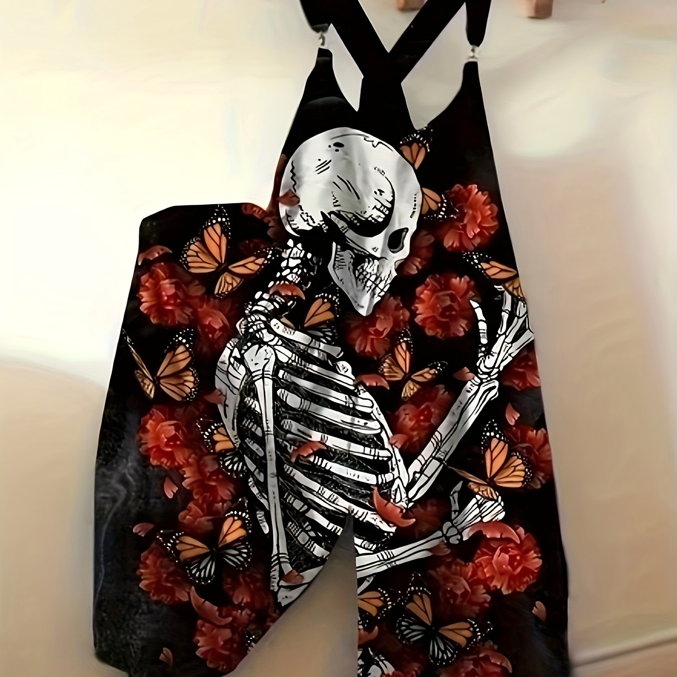 Plus Size Sleeveless Jumpsuit Floral Skull Print Wide Leg Casual Women